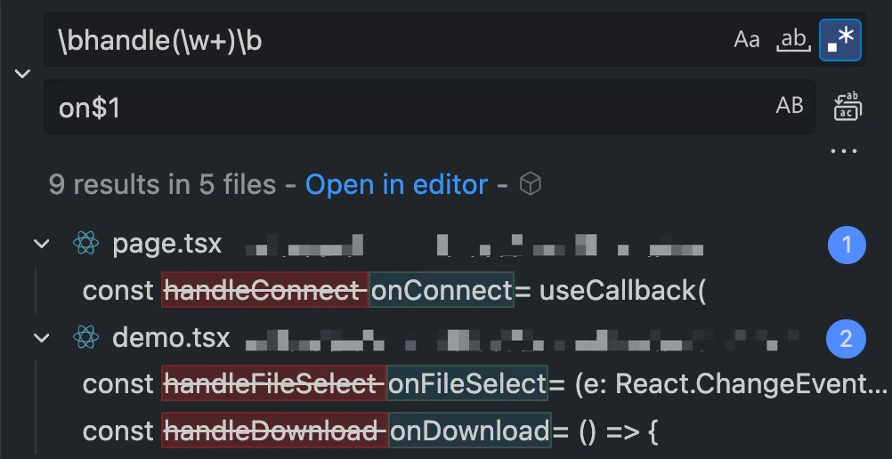Replace "handle" with "on" correctly