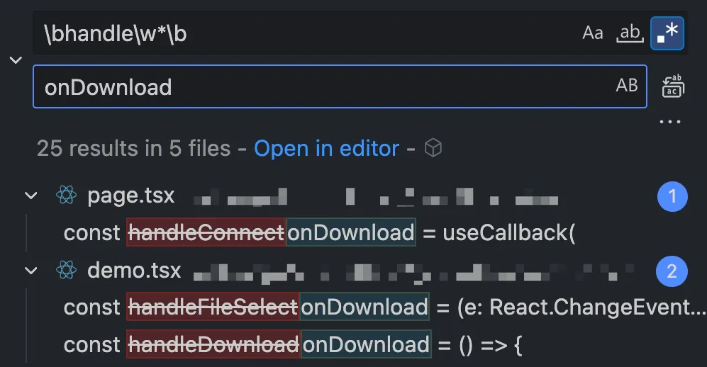 Replace "handle" with "on"